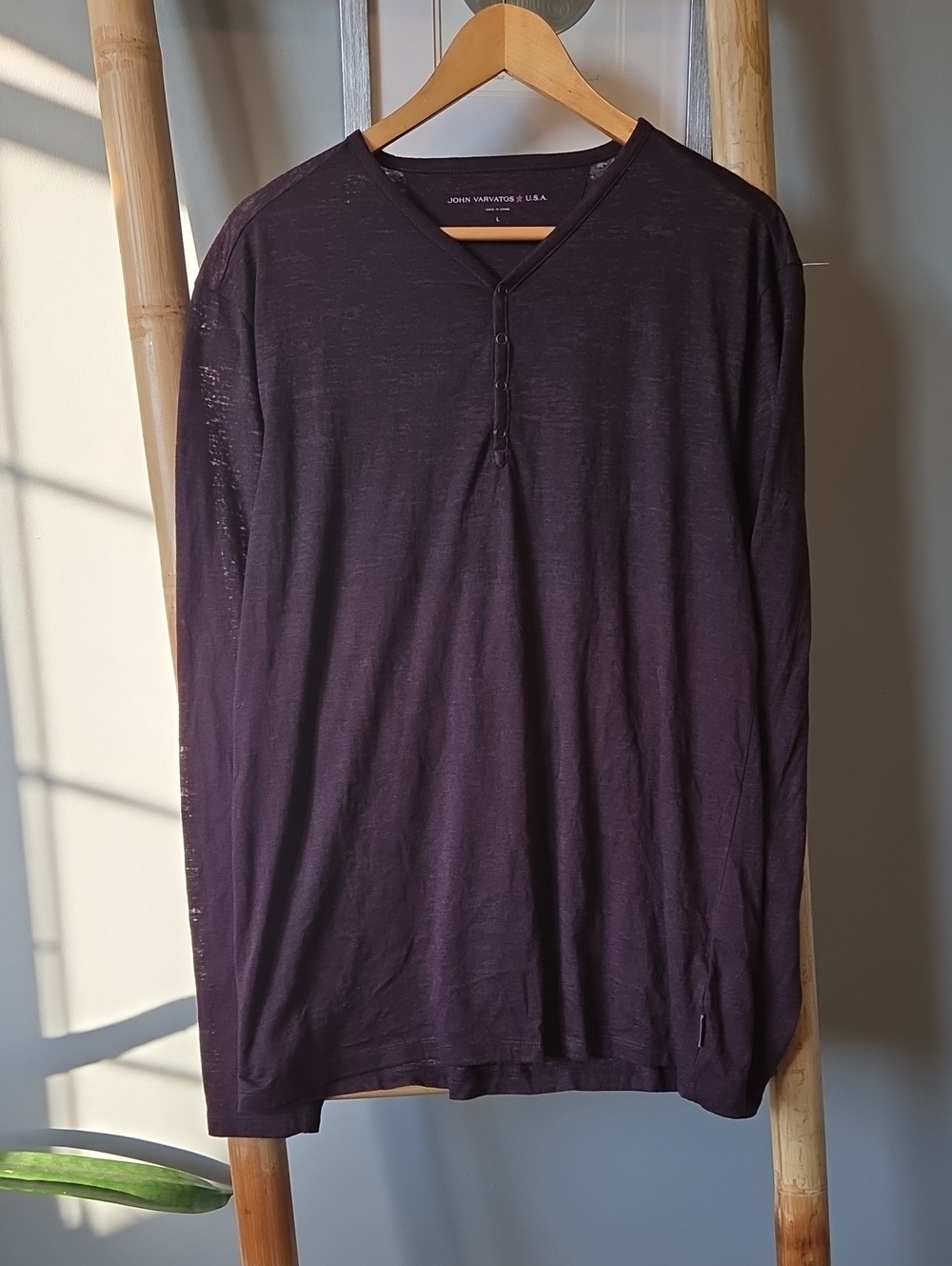 John Varvatos Long-Sleeve Burnout Henley Shirt